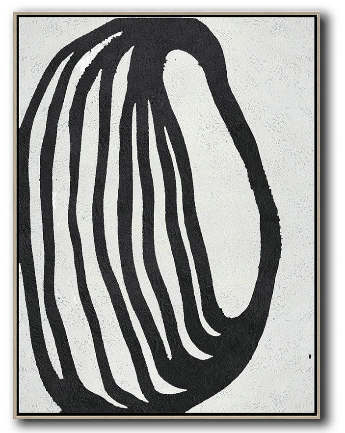 Contemporary Canvas Paintings,Black And White Minimal Painting On Canvas - Hand Painted Aclylic Painting On Canvas